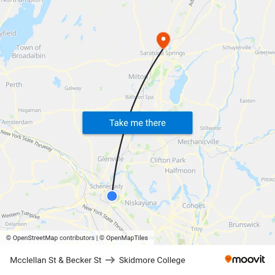 Mcclellan St & Becker St to Skidmore College map