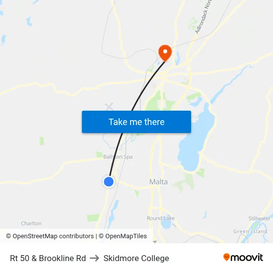Rt 50 & Brookline Rd to Skidmore College map