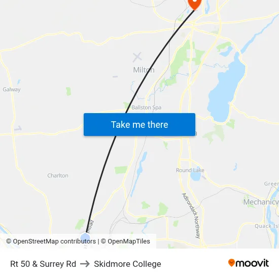 Rt 50 & Surrey Rd to Skidmore College map