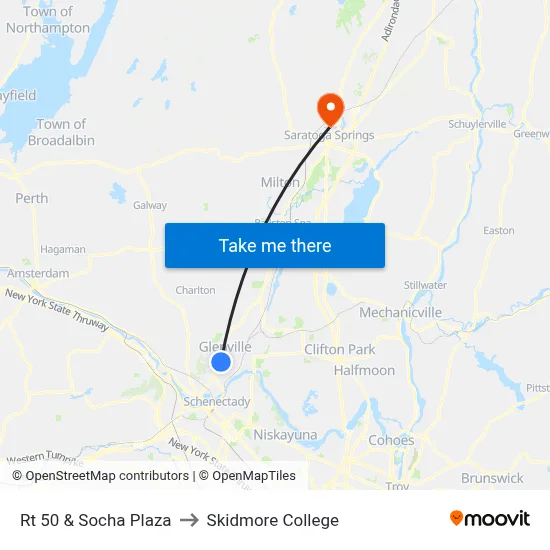 Rt 50 & Socha Plaza to Skidmore College map