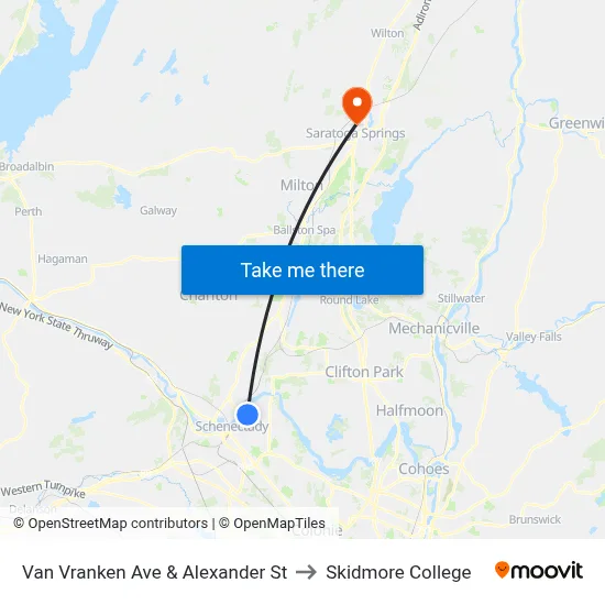 Van Vranken Ave & Alexander St to Skidmore College map
