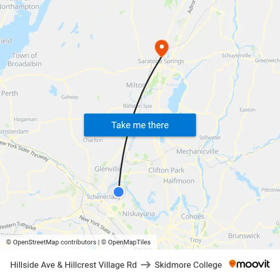 Hillside Ave & Hillcrest Village Rd to Skidmore College map