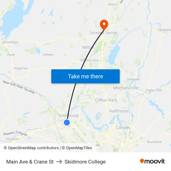 Main Ave  & Crane St to Skidmore College map