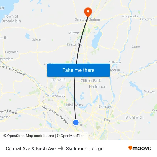 Central Ave & Birch Ave to Skidmore College map