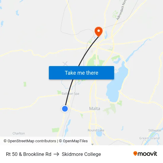 Rt 50 & Brookline Rd to Skidmore College map