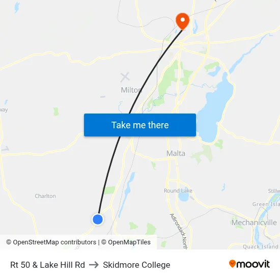 Rt 50 & Lake Hill Rd to Skidmore College map