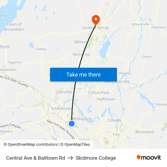 Central Ave & Balltown Rd to Skidmore College map