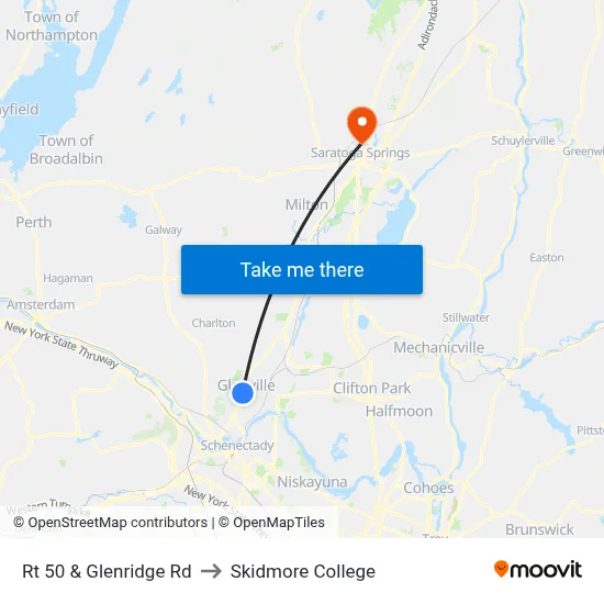 Rt 50 & Glenridge Rd to Skidmore College map