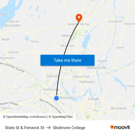 State St & Fenwick St to Skidmore College map