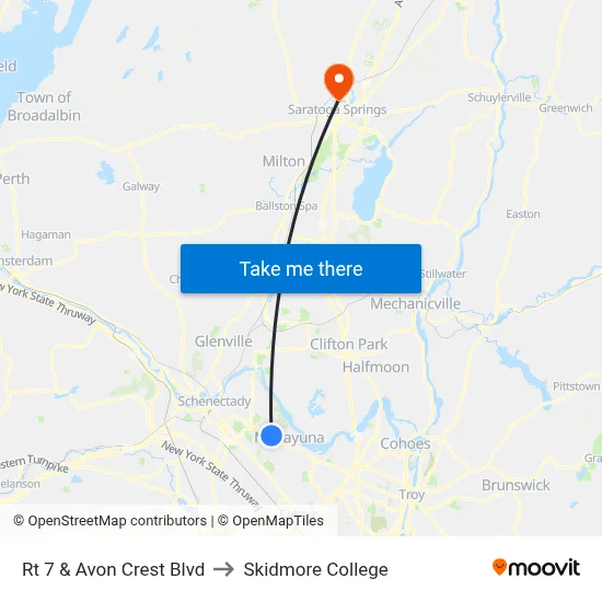 Rt 7 & Avon Crest Blvd to Skidmore College map