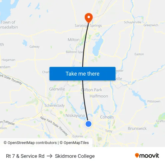 Rt 7 & Service Rd to Skidmore College map