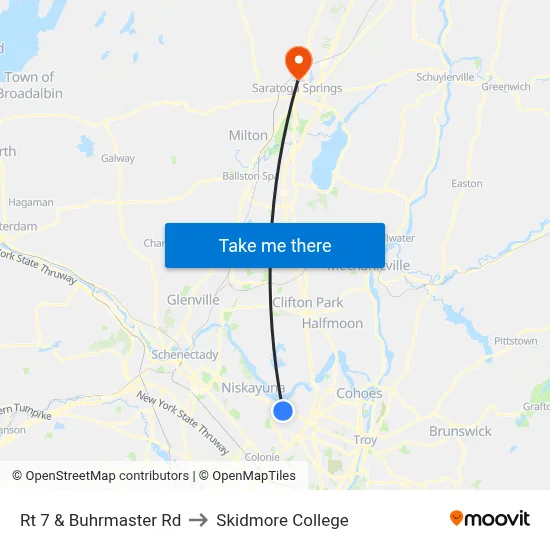 Rt 7 & Buhrmaster Rd to Skidmore College map