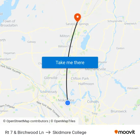 Rt 7 & Birchwood Ln to Skidmore College map