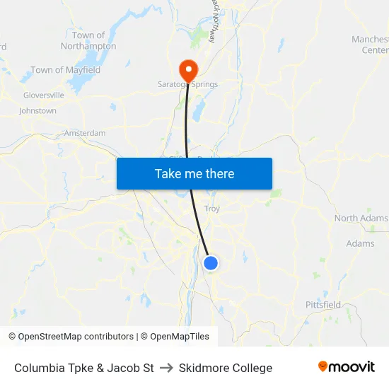Columbia Tpke & Jacob St to Skidmore College map