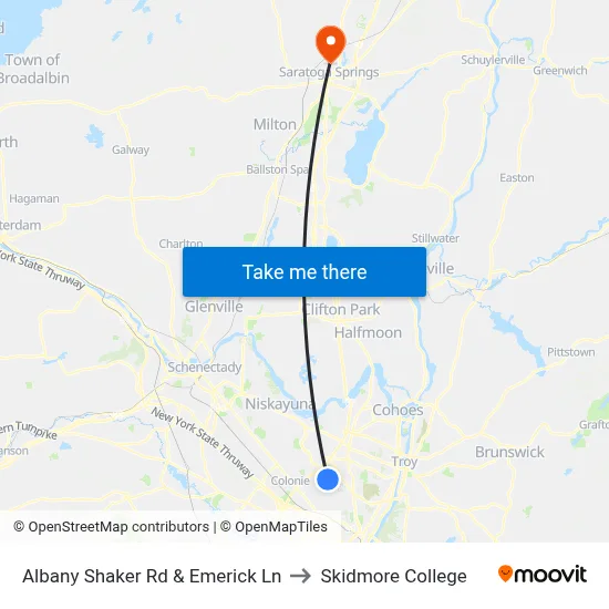 Albany Shaker Rd & Emerick Ln to Skidmore College map