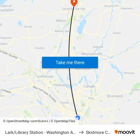 Lark/Library Station - Washington Ave & Lark St to Skidmore College map