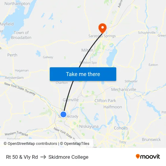 Rt 50 & Vly Rd to Skidmore College map