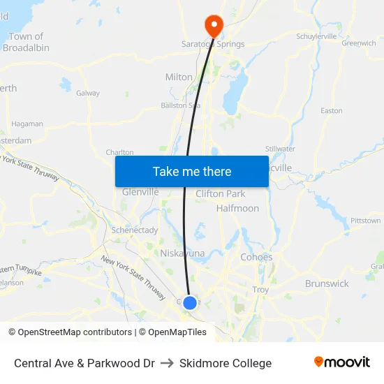 Central Ave & Parkwood Dr to Skidmore College map