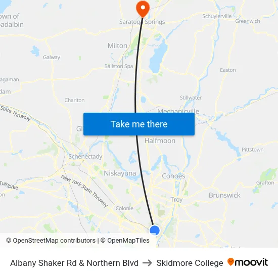Albany Shaker Rd & Northern Blvd to Skidmore College map