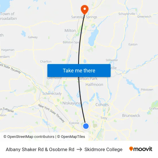 Albany Shaker Rd & Osobrne Rd to Skidmore College map