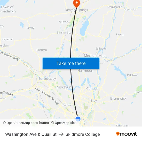 Washington Ave & Quail St to Skidmore College map