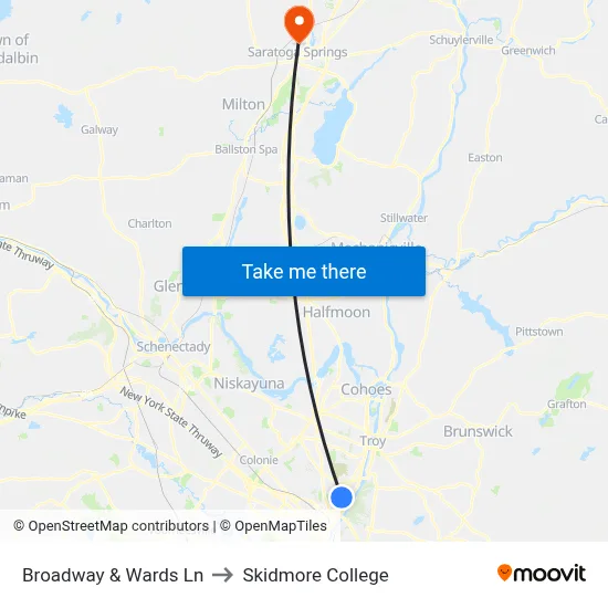 Broadway & Wards Ln to Skidmore College map