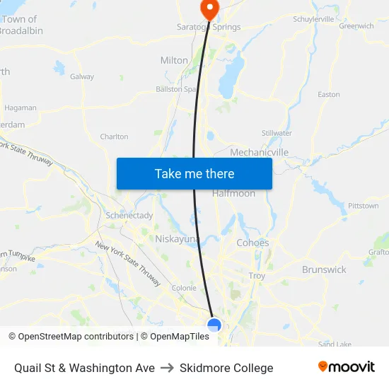 Quail St & Washington Ave to Skidmore College map