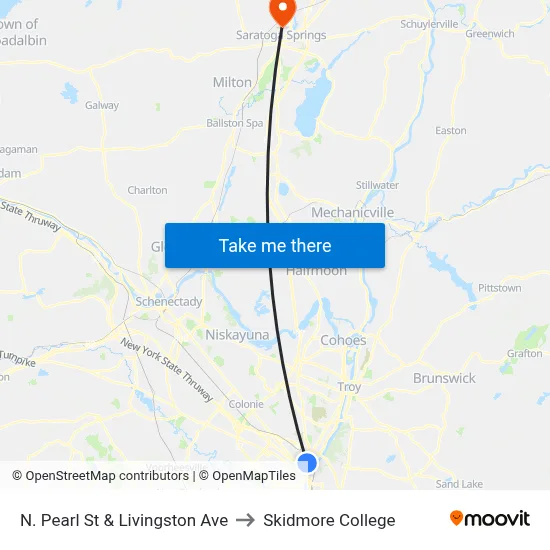 N. Pearl St & Livingston Ave to Skidmore College map