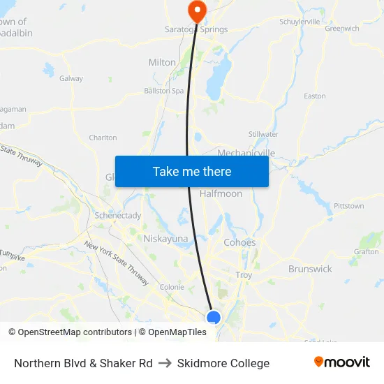 Northern Blvd & Shaker Rd to Skidmore College map