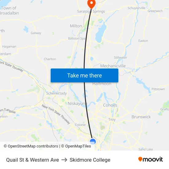 Quail St & Western Ave to Skidmore College map