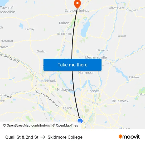Quail St & 2nd St to Skidmore College map