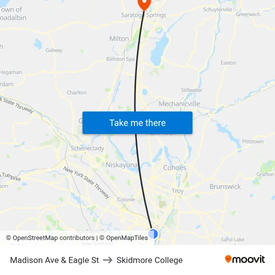 Madison Ave & Eagle St to Skidmore College map