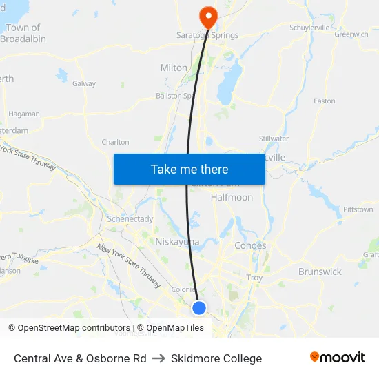 Central Ave & Osborne Rd to Skidmore College map