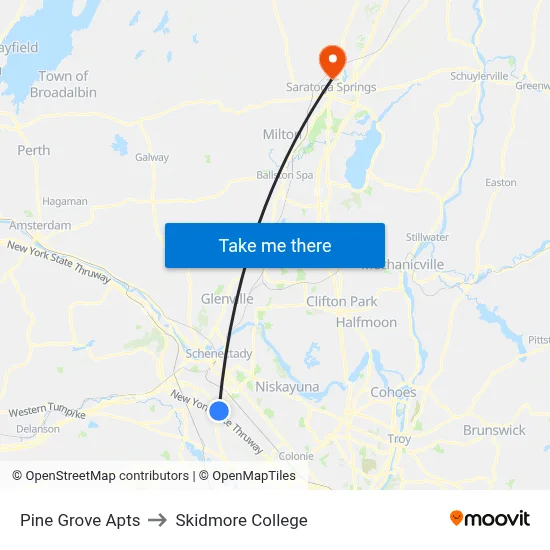Pine Grove Apts to Skidmore College map