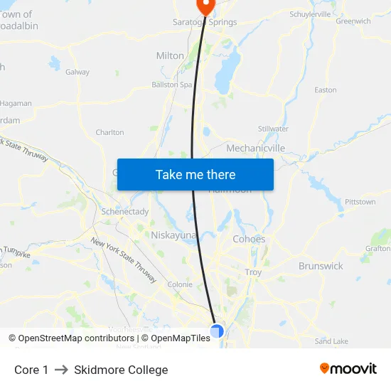 Core 1 to Skidmore College map