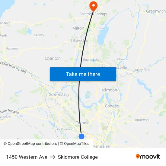 1450 Western Ave to Skidmore College map