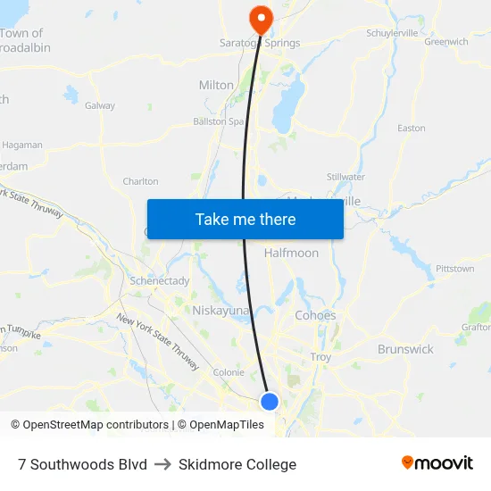 7 Southwoods Blvd to Skidmore College map