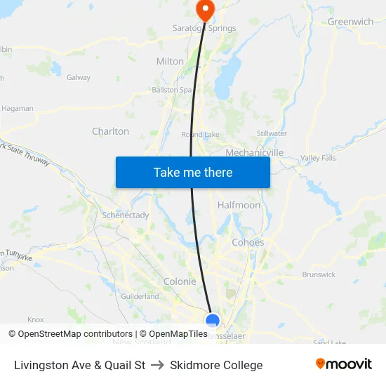 Livingston Ave & Quail St to Skidmore College map