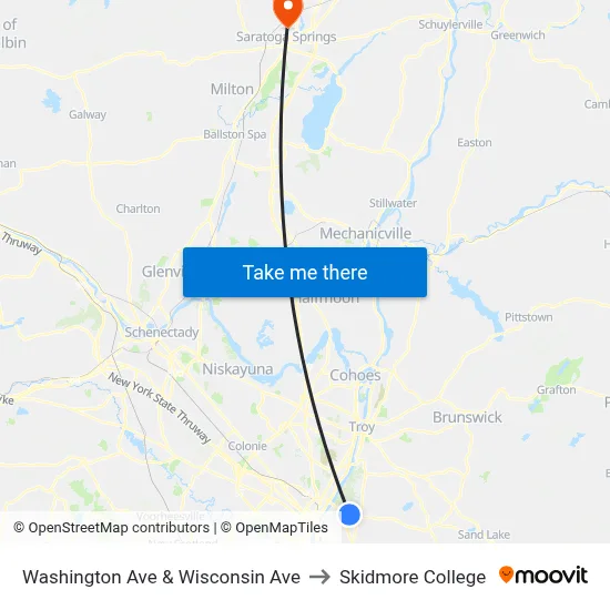 Washington Ave & Wisconsin Ave to Skidmore College map