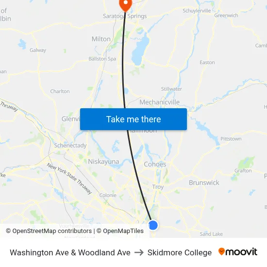 Washington Ave & Woodland Ave to Skidmore College map