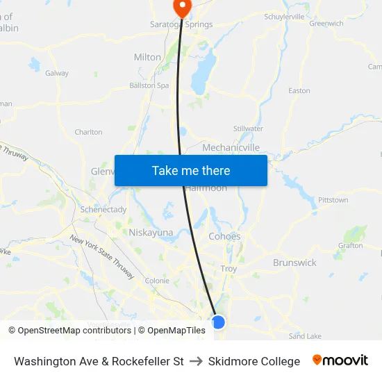 Washington Ave & Rockefeller St to Skidmore College map