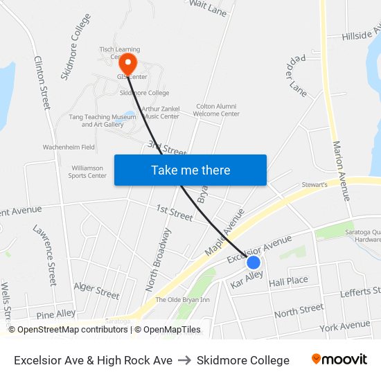 Excelsior Ave & High Rock Ave to Skidmore College map