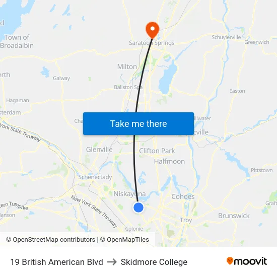 19 British American Blvd to Skidmore College map