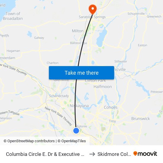 Columbia Circle E. Dr & Executive Centre Dr to Skidmore College map