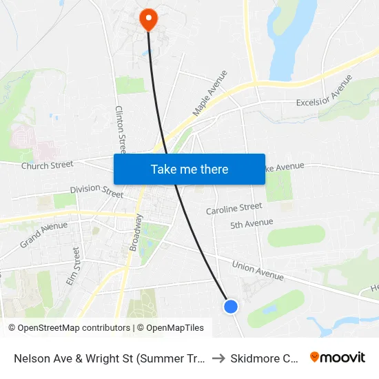 Nelson Ave & Wright St (Summer Trolley Only) to Skidmore College map