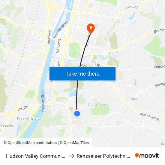 Hudson Valley Community College to Rensselaer Polytechnic Institute map