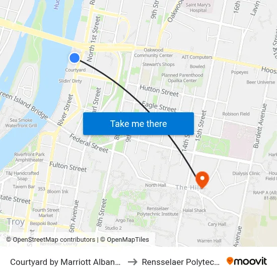 Courtyard by Marriott Albany Troy/Waterfront to Rensselaer Polytechnic Institute map