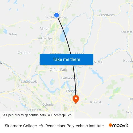 Skidmore College to Rensselaer Polytechnic Institute map