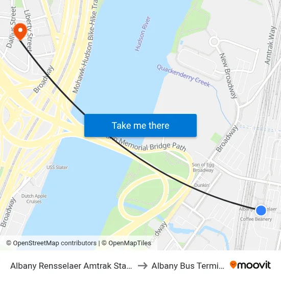 Albany Rensselaer Amtrak Station to Albany Bus Terminal map