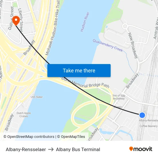 Albany-Rennsalear to Albany Bus Terminal map